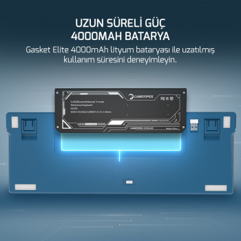 GamePower Gasket Elite X RGB Wireless/Bluetooth/Kablolu Mekanik Hot-Swap Yağlı Switch Gasket Gaming Klavye